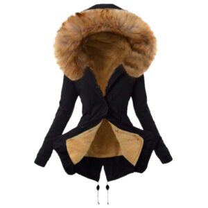 womens hooded warm winter thicken fleece lined parkas long coats jackets outwear with faux fur hood