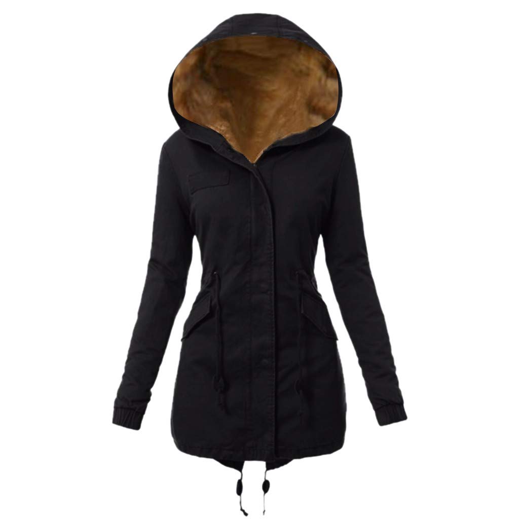 Womens Hooded Warm Winter Thicken Fleece Lined Parkas Long Coats Jackets Outwear with Faux Fur Hood