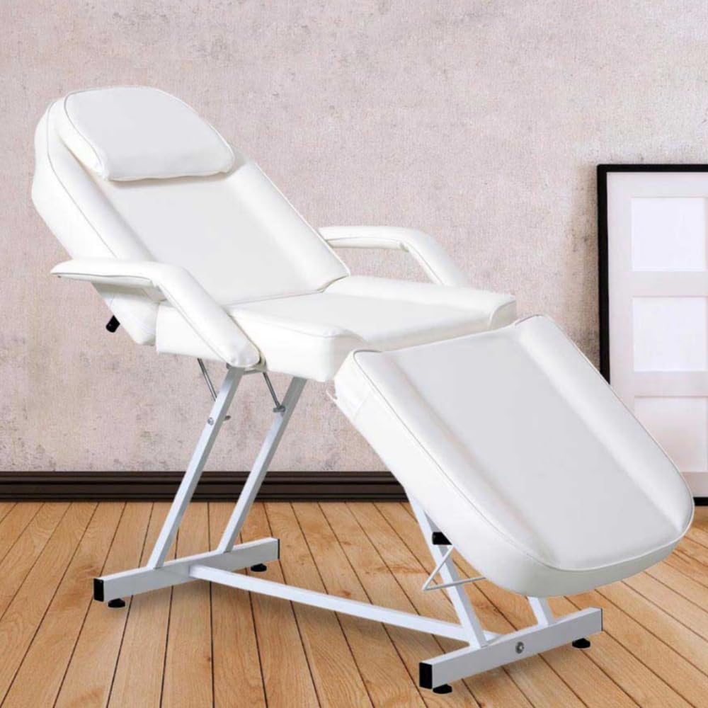 Paddie Professional Tattoo Bed Chair Adjustable Folding with Storage Pocket and Towel Hook for Client/Esthetician, Spa/Facial Care/Lash Extension/Massage/Wax, White