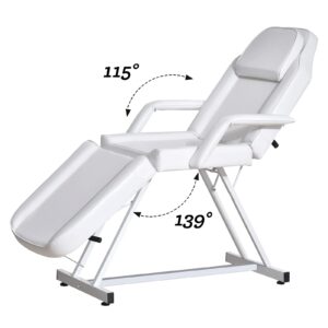 Paddie Professional Tattoo Bed Chair Adjustable Folding with Storage Pocket and Towel Hook for Client/Esthetician, Spa/Facial Care/Lash Extension/Massage/Wax, White