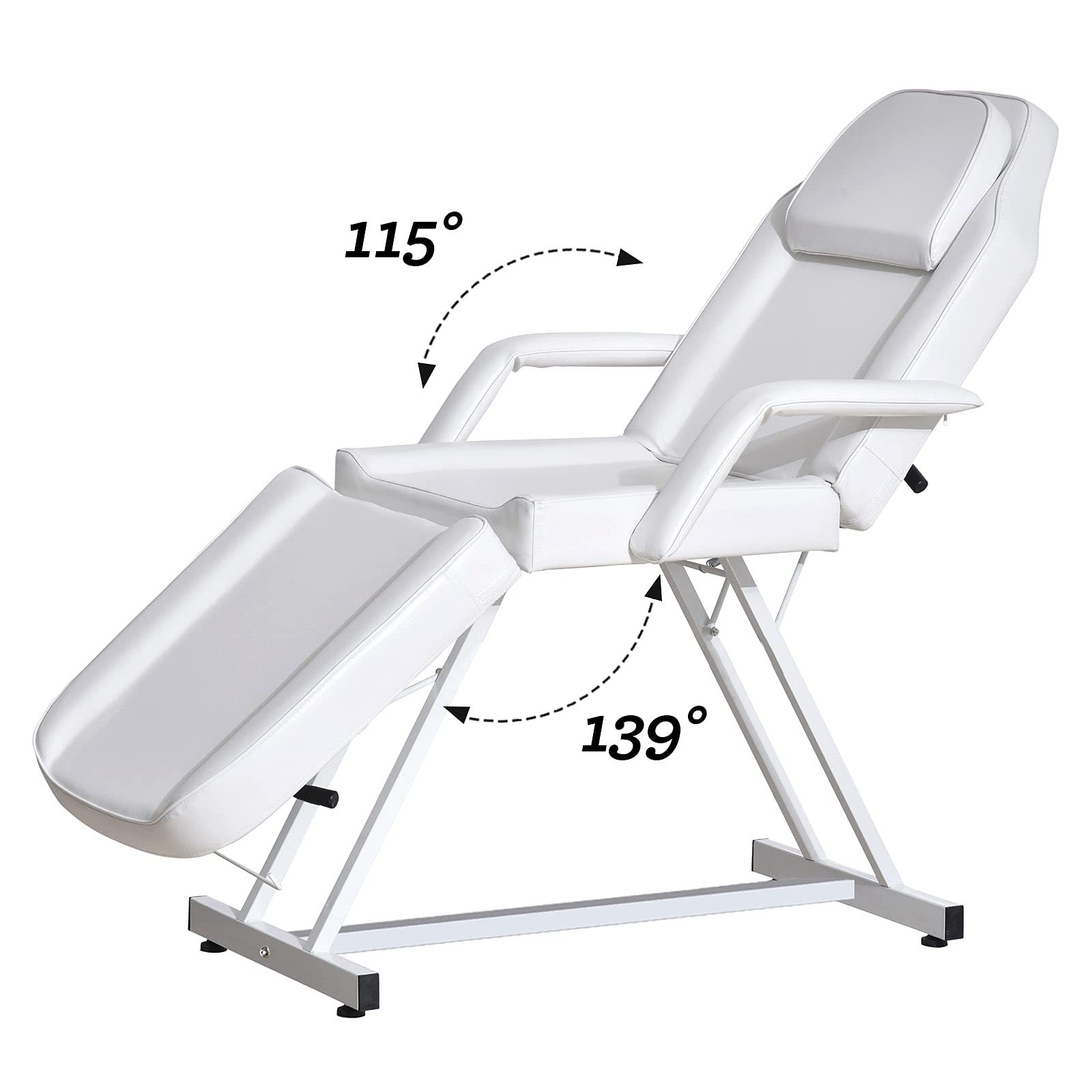 Paddie Professional Tattoo Bed Chair Adjustable Folding with Storage Pocket and Towel Hook for Client/Esthetician, Spa/Facial Care/Lash Extension/Massage/Wax, White