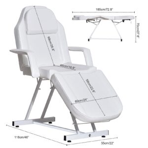 Paddie Professional Tattoo Bed Chair Adjustable Folding with Storage Pocket and Towel Hook for Client/Esthetician, Spa/Facial Care/Lash Extension/Massage/Wax, White