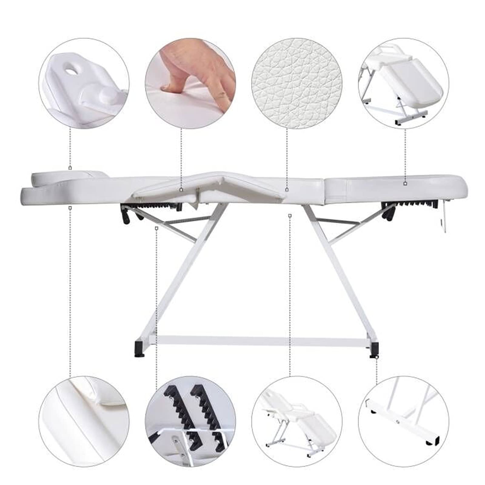 Paddie Professional Tattoo Bed Chair Adjustable Folding with Storage Pocket and Towel Hook for Client/Esthetician, Spa/Facial Care/Lash Extension/Massage/Wax, White