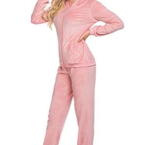 HOTOUCH Womens Hoodie Set Velour Jogging Track_Suit Active Wear Pink, Large