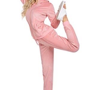 HOTOUCH Womens Hoodie Set Velour Jogging Track_Suit Active Wear Pink, Large