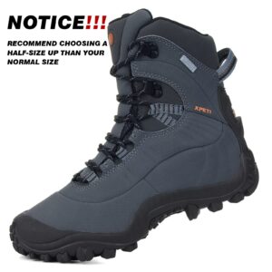 XPETI Men’s Thermator Mid-Rise Waterproof Lightweight Hiking Boot Insulated Non-Slip Grey 8.5