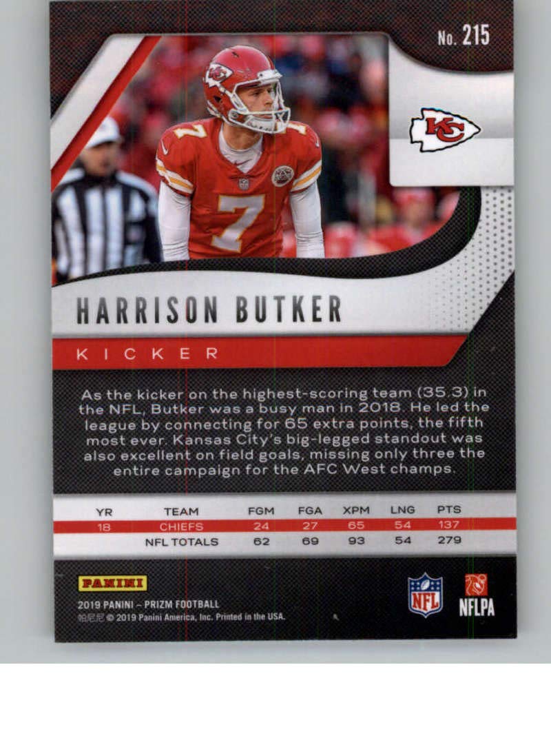 2019 Panini Prizm #215 Harrison Butker Kansas City Chiefs NFL Football Trading Card