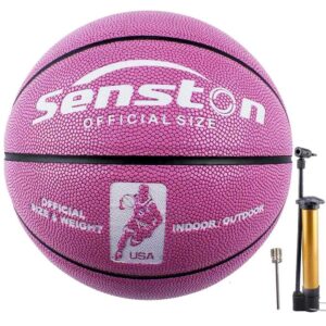 senston women's basketball size 6, glow in the dark basketball ball for girls womens, luminous basketballs 28.5" with pump