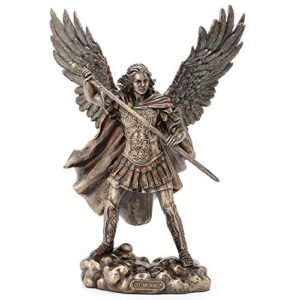 veronese design 11 3/8" archangel saint michael unsheathing his sword resin statue bronze finish