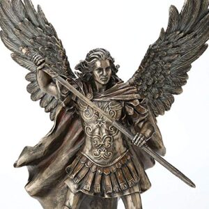 Veronese Design 11 3/8" Archangel Saint Michael Unsheathing His Sword Resin Statue Bronze Finish