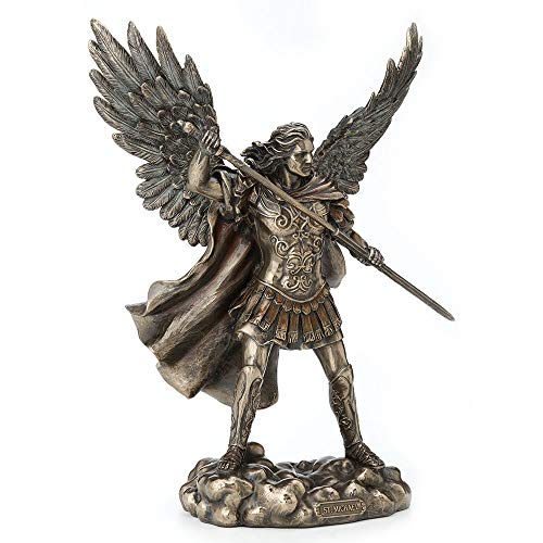 Veronese Design 11 3/8" Archangel Saint Michael Unsheathing His Sword Resin Statue Bronze Finish