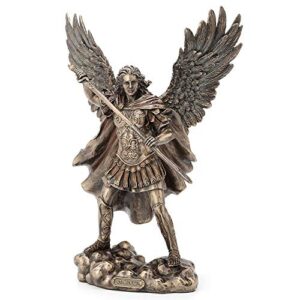 Veronese Design 11 3/8" Archangel Saint Michael Unsheathing His Sword Resin Statue Bronze Finish