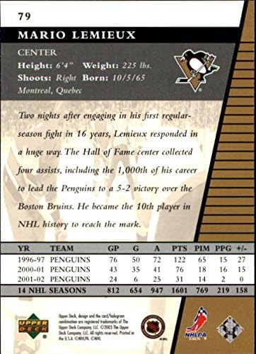 2002-03 Upper Deck Rookie Update #79 Mario Lemieux NHL Hockey Trading Card