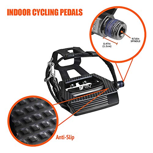 BV Bike Pedals Shimano SPD/Look Delta Compatible 9/16'' with Toe Clips - Peloton Pedals for Regular Shoes - Toe Cages for Peloton Bike - Exercise Bike Pedals - Universal Fit Bicycle Pedal