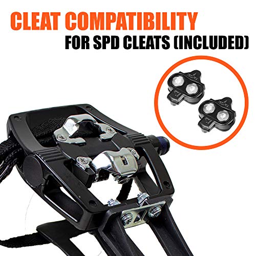 BV Bike Pedals Shimano SPD/Look Delta Compatible 9/16'' with Toe Clips - Peloton Pedals for Regular Shoes - Toe Cages for Peloton Bike - Exercise Bike Pedals - Universal Fit Bicycle Pedal