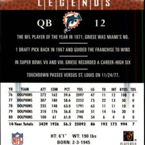 2006 Upper Deck Legends #17 Bob Griese NFL Football Trading Card