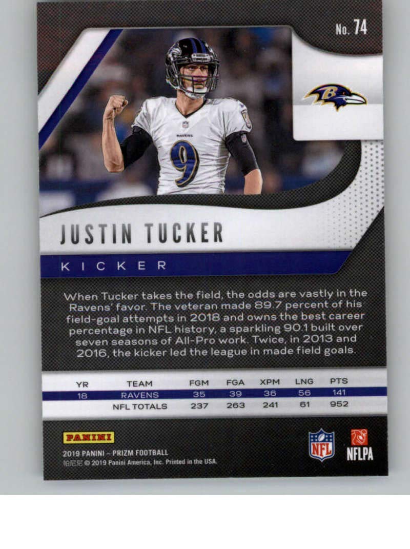 2019 Panini Prizm #74 Justin Tucker NM-MT Ravens