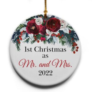 1st christmas as mr. and mrs. ceramic christmas tree ornament collectible holiday keepsake 2.875" round ornament in decorative gift box with bow- perfect 1st wedding