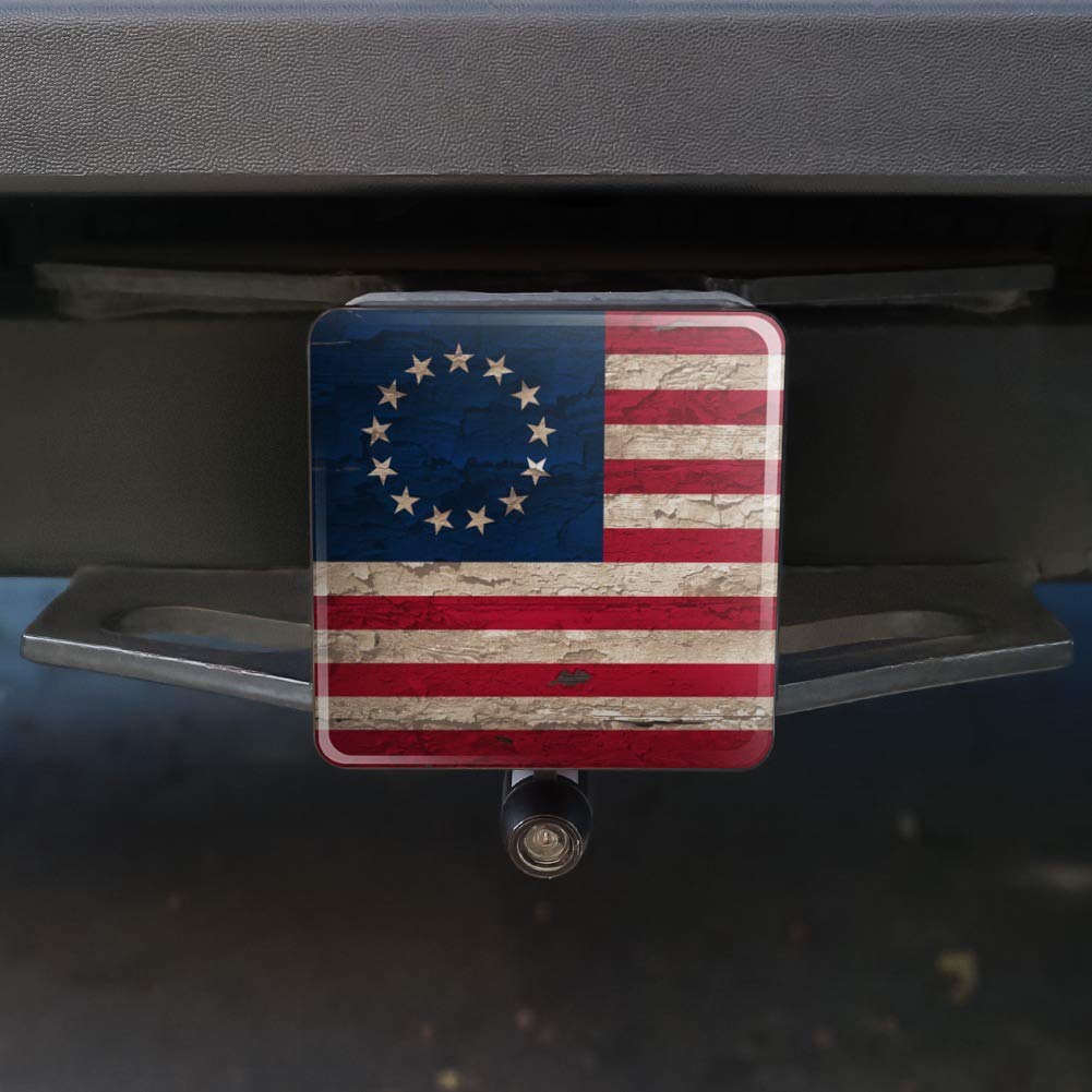 Rustic Betsy Ross 1776 Distressed American Flag Tow Trailer Hitch Cover Plug Insert