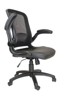 office factor ergonomic office chair mesh back faux leather seat, computer chair with padded flip-up arms lumbar support executive chair for home office (black chair)