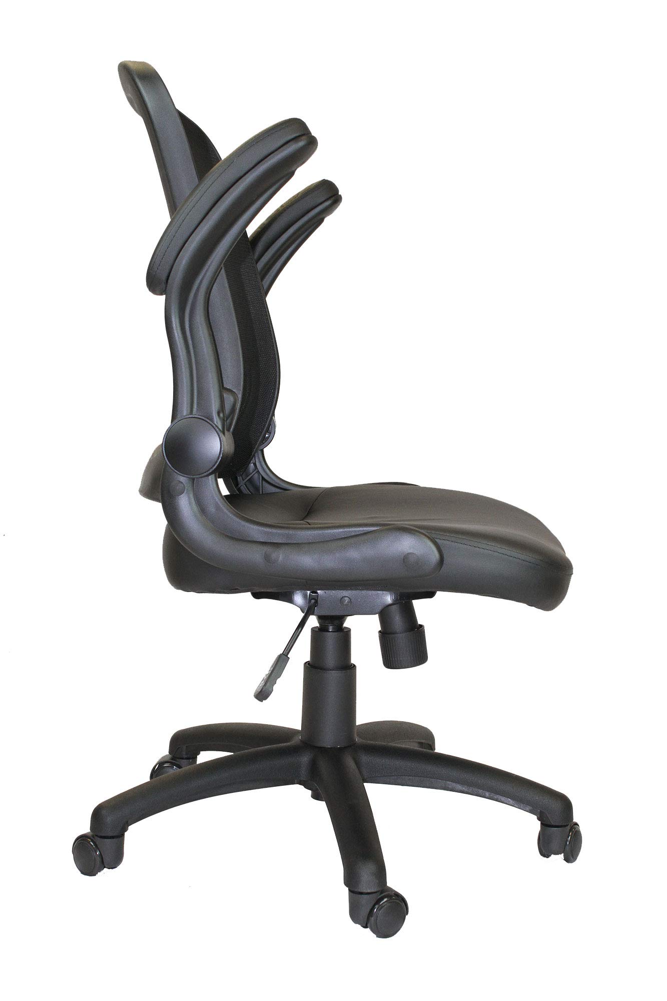 OFFICE FACTOR Ergonomic Office Chair Mesh Back Faux Leather Seat, Computer Chair with Padded Flip-Up Arms Lumbar Support Executive Chair for Home Office (Black Chair)