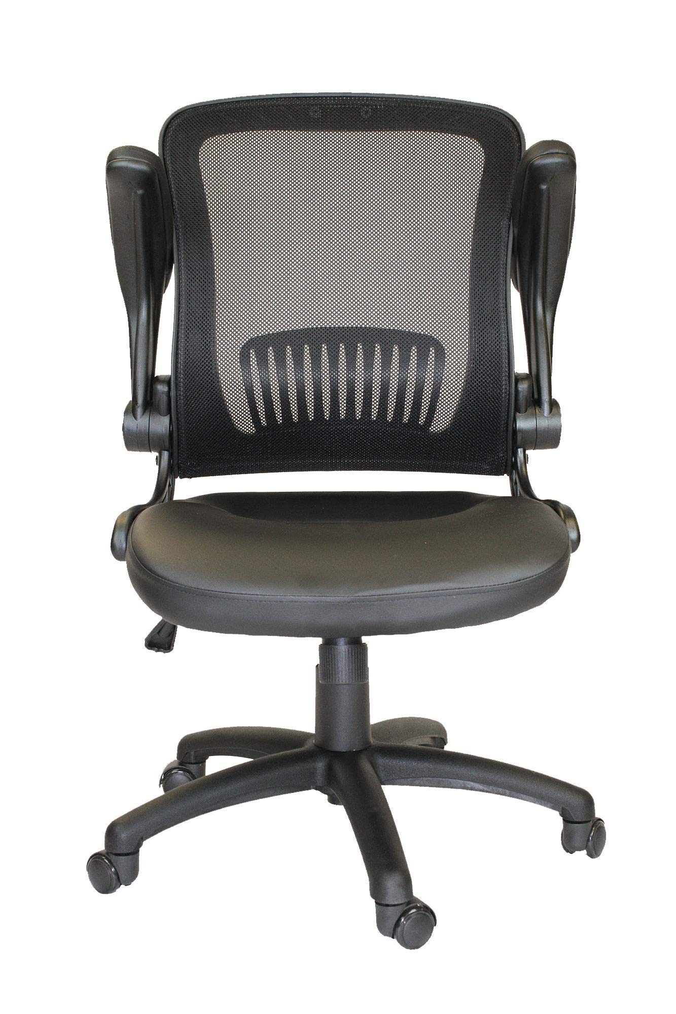 OFFICE FACTOR Ergonomic Office Chair Mesh Back Faux Leather Seat, Computer Chair with Padded Flip-Up Arms Lumbar Support Executive Chair for Home Office (Black Chair)