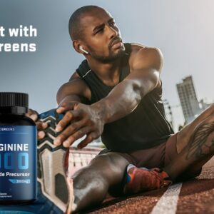 BASIC GREENS L Arginine 3,150mg (90 Capsules) L-Arginine Supplement for Men and Women with Nitric Oxide Precursor | L Arginine Supplement Pills for Men, Sport, Workout, Made in The USA