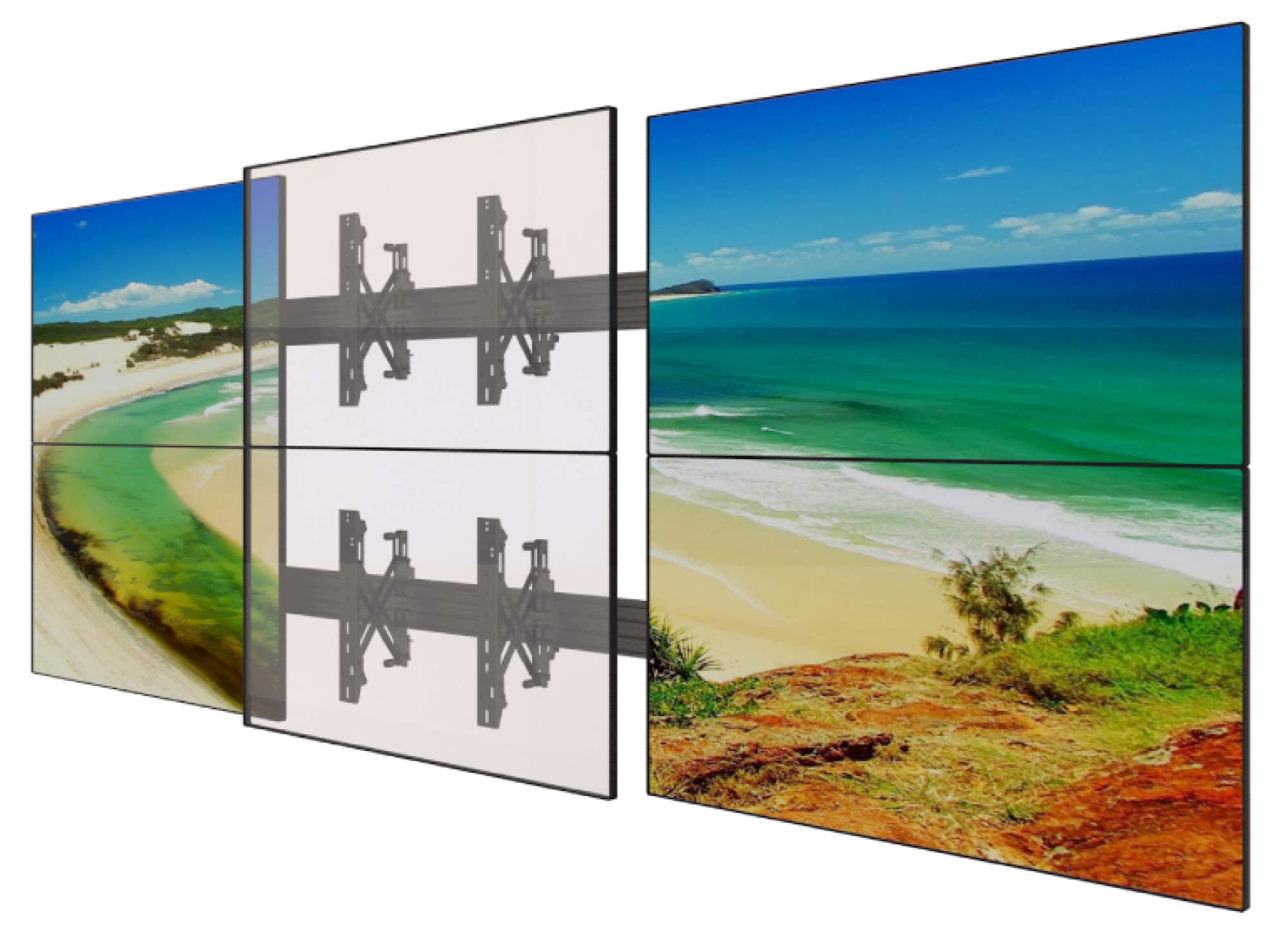 3x3 Video Wall Pop Out Mounting System Horizontal Rails Fixed Displays with with Micro Adjustment Arms Vesa Universal TV Television Monitors