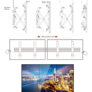 3x3 Video Wall Pop Out Mounting System Horizontal Rails Fixed Displays with with Micro Adjustment Arms Vesa Universal TV Television Monitors