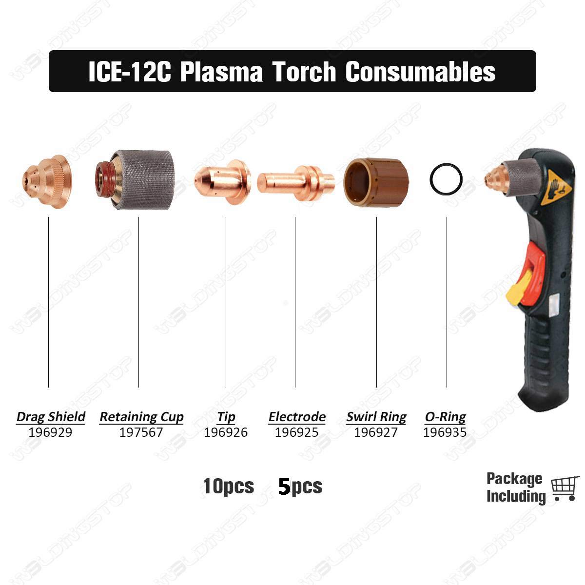 ICE-12C Torch Consumables Electorde Tip 196925 196526 for Miller Spectrum 125C / Spectrum Thunder Cutter 15pcs