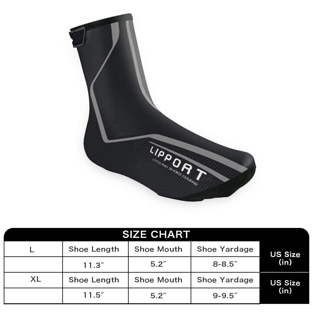 Lipport Waterproof Cycling Shoe Covers Winter Road Bike Overshoes Thermal Warm Shoes Cover for Men Women, MTB Bicycle Booties（Black，XL）