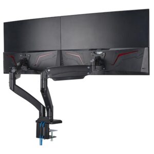 avlt dual 13"-43" monitor arm desk mount fits two flat/curved monitor full motion height swivel tilt rotation adjustable monitor arm - black/vesa/c-clamp/grommet/cable management