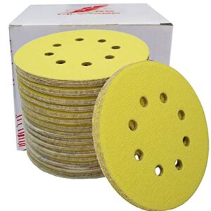 sackorange 100 pcs 5-inch 8-hole 400 grits dustless hook-and-loop sanding disc sander round sandpaper for woodworking or automotive (400 grits,pack of 100)