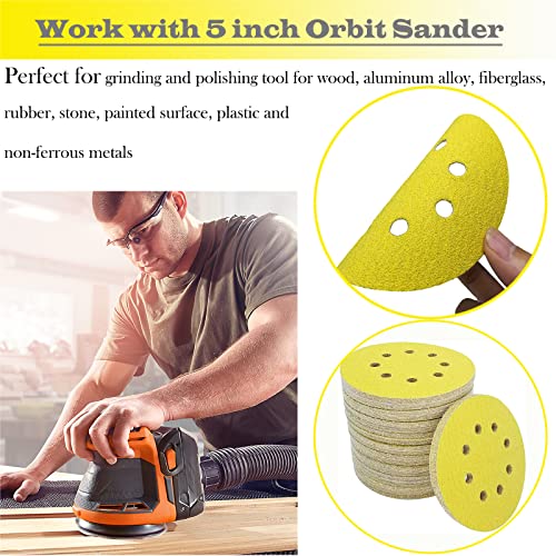 Sackorange 100 Pcs 5-Inch 8-Hole 400 Grits Dustless Hook-and-Loop Sanding Disc Sander Round Sandpaper for Woodworking or Automotive (400 Grits,Pack of 100)