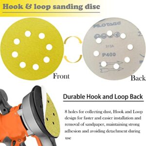 Sackorange 100 Pcs 5-Inch 8-Hole 400 Grits Dustless Hook-and-Loop Sanding Disc Sander Round Sandpaper for Woodworking or Automotive (400 Grits,Pack of 100)