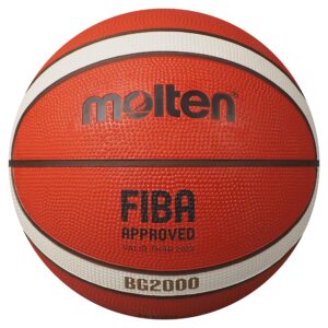 molten bg2000 basketball, indoor/outdoor, fiba approved, premium rubber, size 5, orange/ivory, suitable for boys age 7, 8, 9, 10 & 11, girls age 12 & 13
