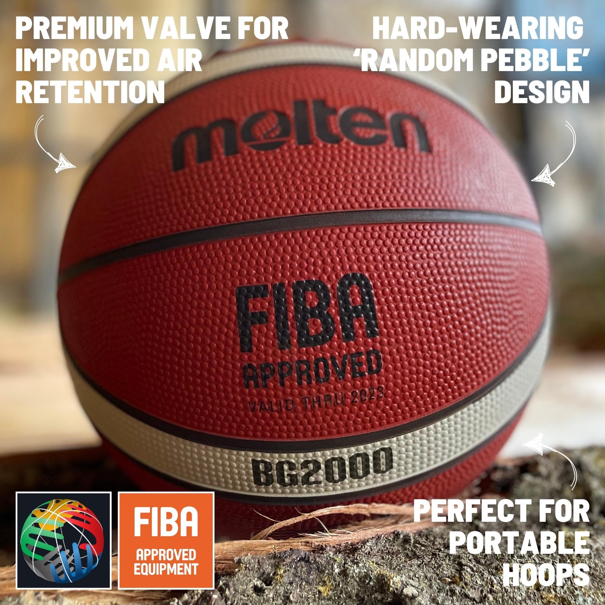 Molten BG-Series Rubber Basketball, FIBA Approved - BG2000, Size 7, 2-Tone (B7G2000)