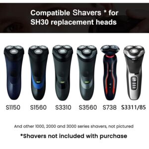 tuokiy SH30 Replacement Heads for Philips Norelco Shaver 3800, Compatible with Norelco Shaver Series 3000, 2000, 1000 and S738 Click and Style