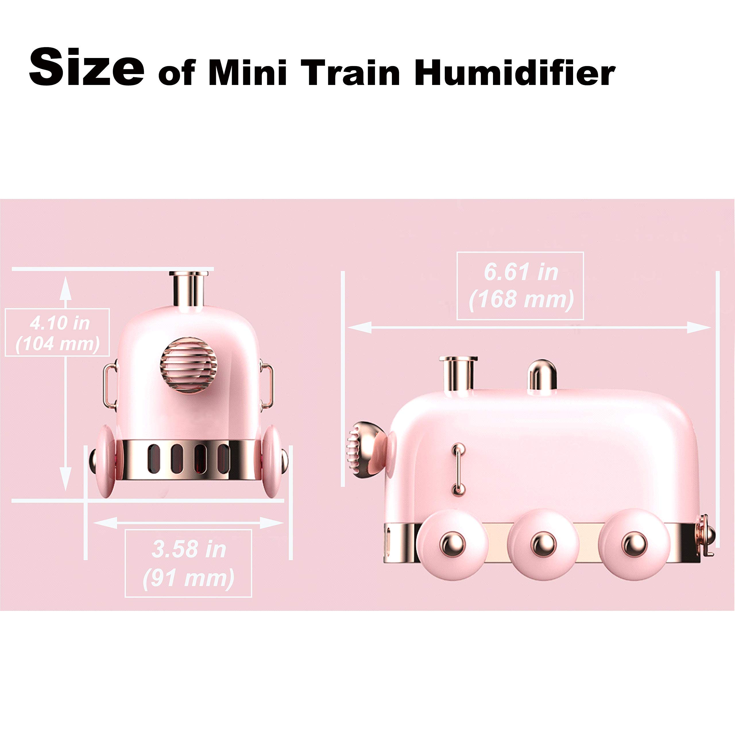 Portable Mini Humidifier, 300ml Cute Train Small Humidifier, Cool Mist Diffuser for Desktop / Office / Bedroom, Ultra Quiet, LED Light Function, USB Charge, Auto Shut Off