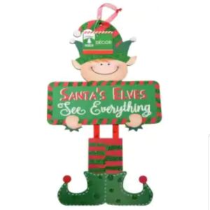holiday christmas decoration decor decorations home office classroom elf ensemble de papeterie festive elf decorative wall hanging sign ~ santa's elves see everything