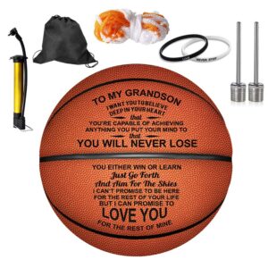 kwood customized 29.5" basketballs gifts for grandson, personalized indoor/outdoor game leather basketball, engraved graduation christmas birthday gift for grandson