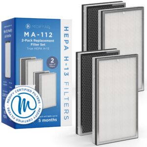 medify ma-112 genuine replacement filter set for allergens, smoke, wildfires, dust, odors, pollen, pet dander | 3 in 1 with pre-filter, true hepa h13 and activated carbon for 99.9% removal | 2-pack