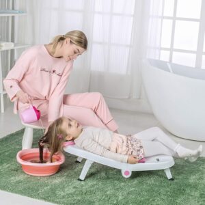 fedicelly toddler shampoo chair bather girls, kids hair washing bath seat, children head hair rinser salon chair(pink)