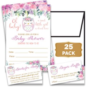 hongtu cute owl baby shower invitations girl with envelopes and diaper raffle tickets. (25) floral fill in the blank style invites with envelopes - owl theme floral baby shower invitations girl.