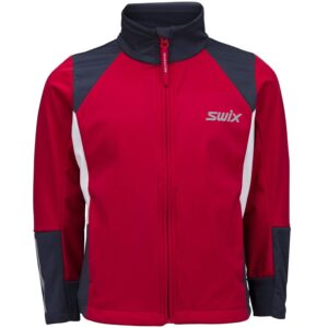 swix boys' junior steady windproof stretch softshell regular fit sports jacket, red, 8-10 years
