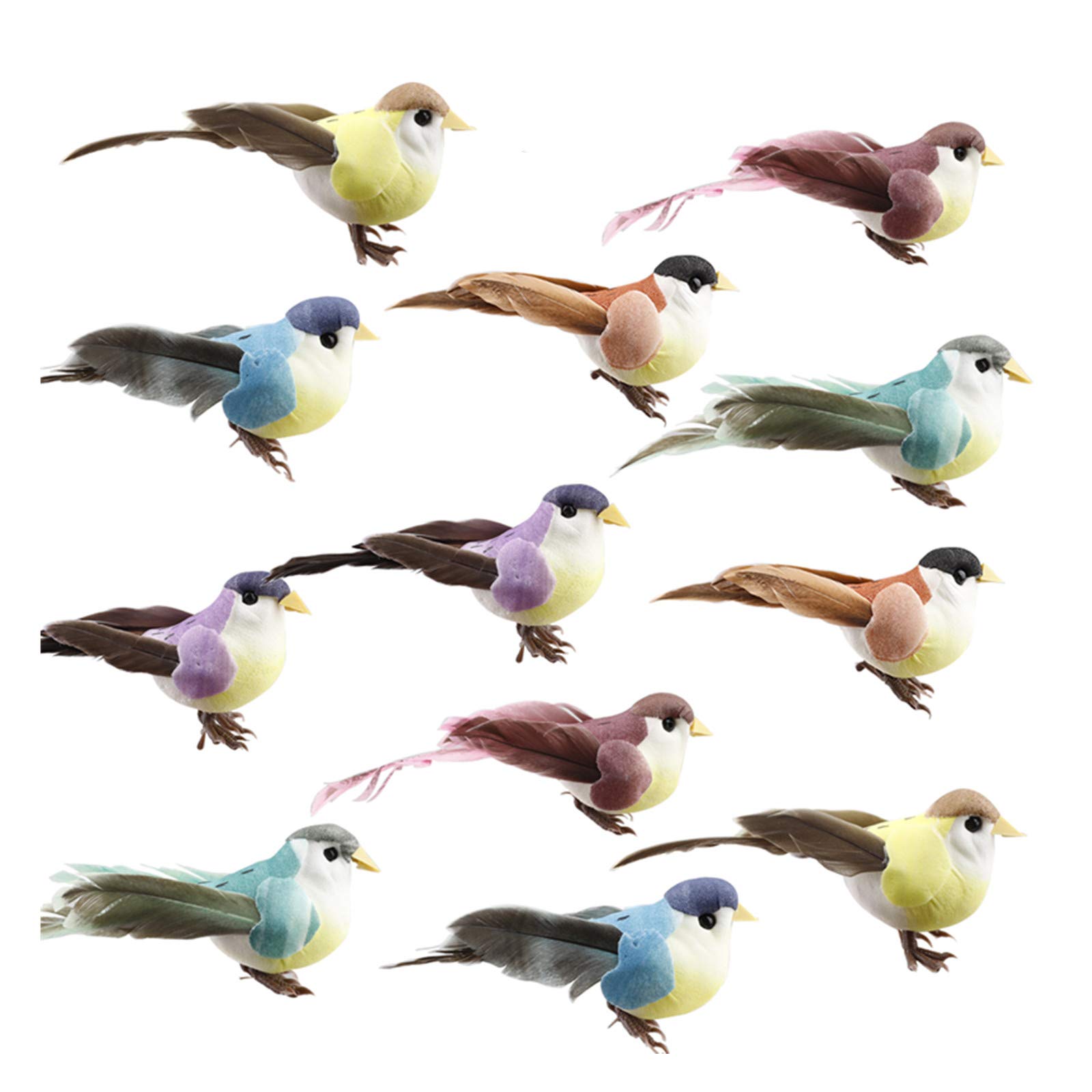 Artificial Foam Feather Birds,10cm Foam Birds Clip On Christmas Tree DIY Crafts Ornamentent,Small Bird Figurine/Statue/Sculpture for Home Indoor Outdoor Garden Weddings Decor-12Pcs