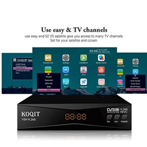 Koqit V5H H.265 Free To Air FTA Satellite Receiver DVB-S2 Satellite TV Receiver HEVC DVB S2 Galaxy 19 Receivers Sat DVB Finder Meecast Biss PVU YouTube TV Decoder DVB2IP Box