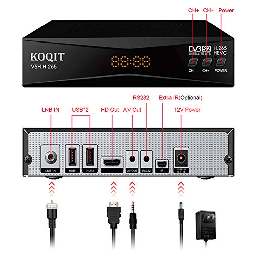 Koqit V5H H.265 Free To Air FTA Satellite Receiver DVB-S2 Satellite TV Receiver HEVC DVB S2 Galaxy 19 Receivers Sat DVB Finder Meecast Biss PVU YouTube TV Decoder DVB2IP Box