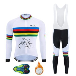 men cycling clothing set winter long sleeve jacket bike jersey kit plus velvet riding clothes + cycling pants with 20d pad