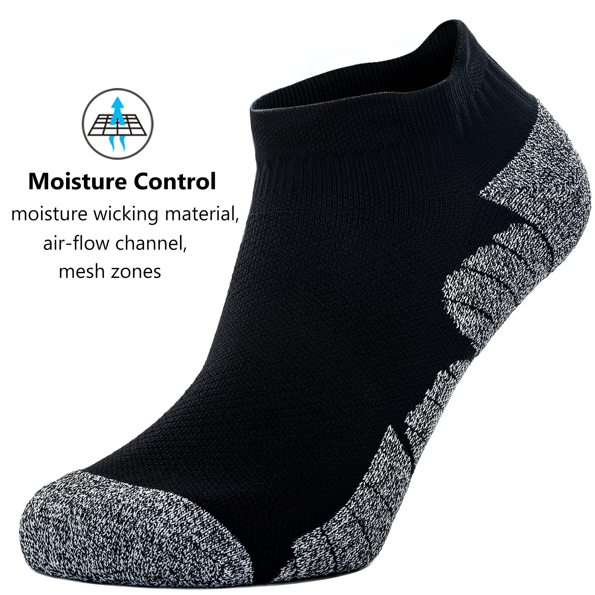 CWVLC Unisex Cushioned Compression Athletic Ankle Socks Multipack, 3-pairs Black, M (7.5-10 W US/ 6-8.5 M US)
